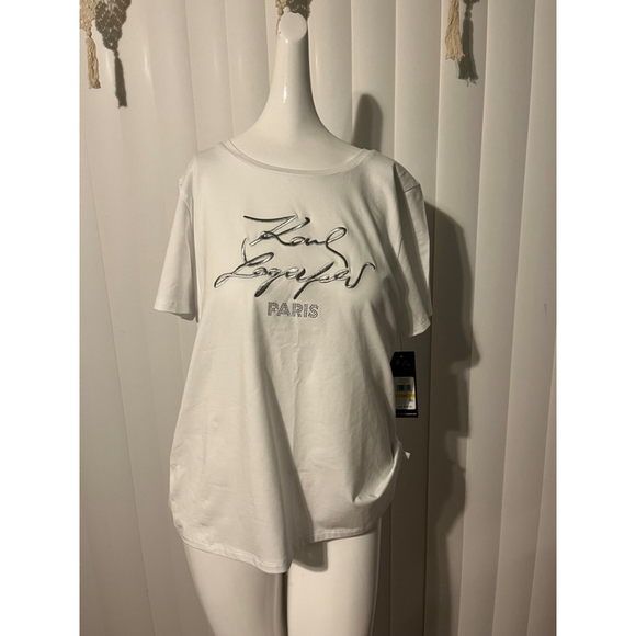 Women's Karl Lagerfeld T-shirt Size M White - Picture 1 of 4